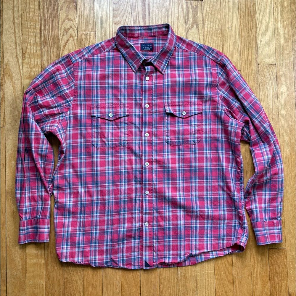 UNTUCKit Mens Long Sleeve Flannel Shirt 100% Cotton Regular XL Red Blue Plaid